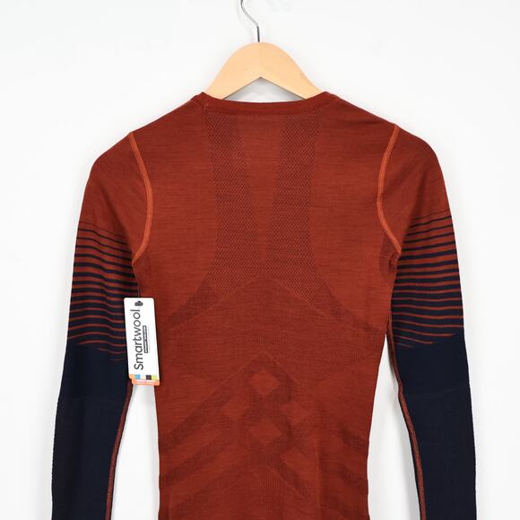 Smartwool Women's Intraknit Thermal Merino Base Layer Crewneck Brown/Navy XS NWT - Picture 6 of 8
